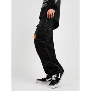 Empyre Size 34 Loose Fit Embroidered Black Cargo Skate Pant Baggy Nu Metal Goth